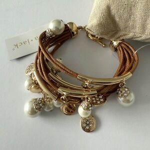 Bella Jack Multi-Strand Charm Bracelet w/ Gold Charms & Faux Pearls